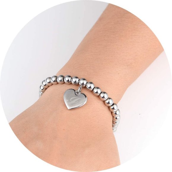 Jewelry - Initial Heart Charm Bracelets 6mm Stainless Steel
